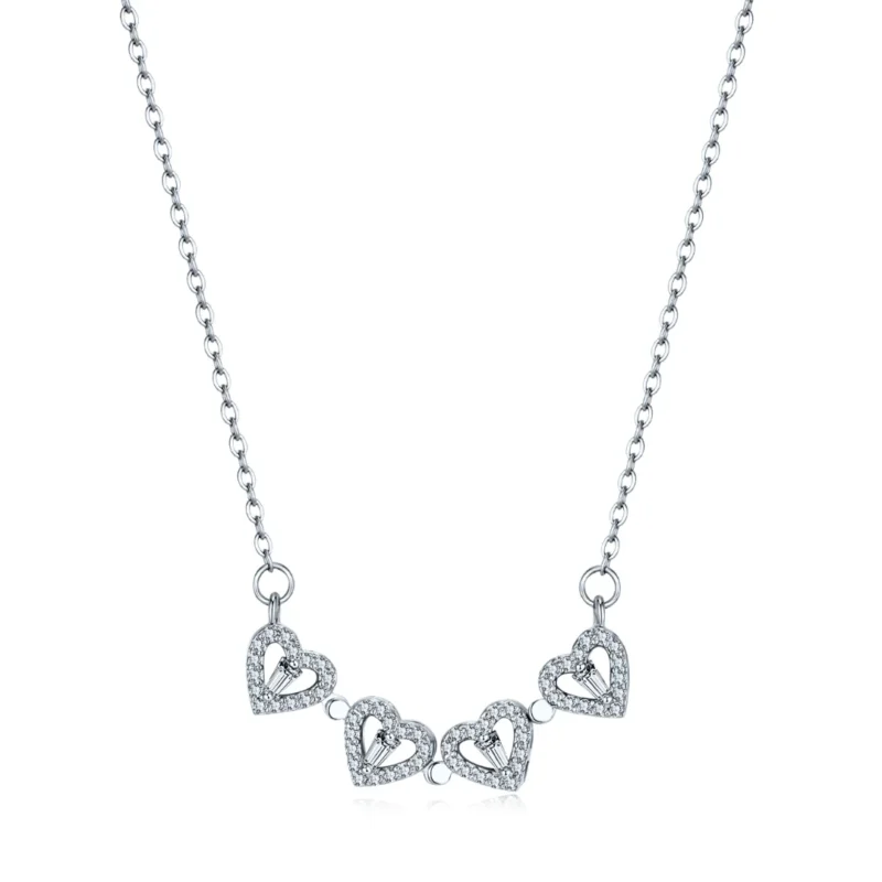 Silver Clover Hearts Necklace - Image 2